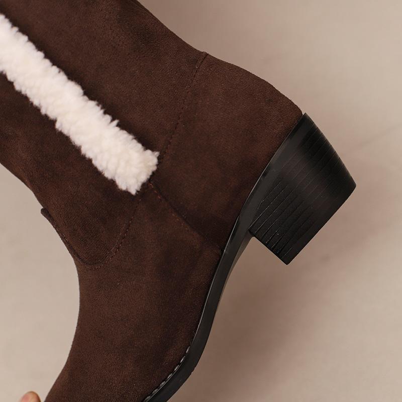 Women's low-heeled boots autumn and winter new comfortable and warm thick-heeled large-size plush medium boots