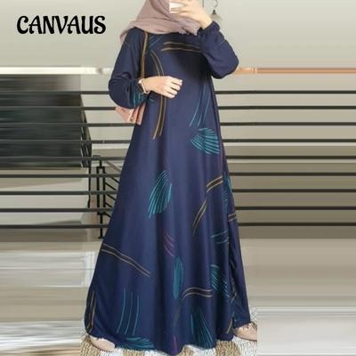 Plus Size Feminino Novo Outono Moda Estampa Manga Comprida Gola Redonda Vestido