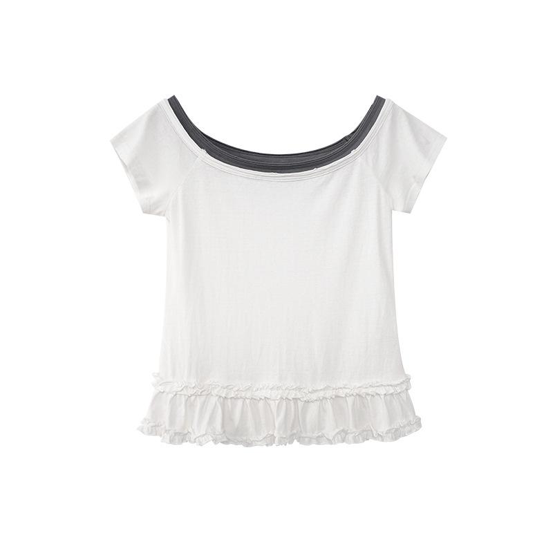 

2025 Summer Women s One-Shoulder Color Block Slim Fit T-Shirt - Short Sleeve Niche Design S5010 Small белый