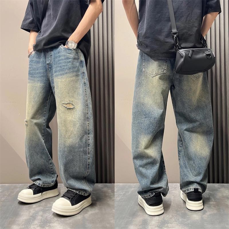 Джинсы мужские JYL Осень Широкие Прямые Уличные Модные Укороченные Американские Джинсовые XXL
