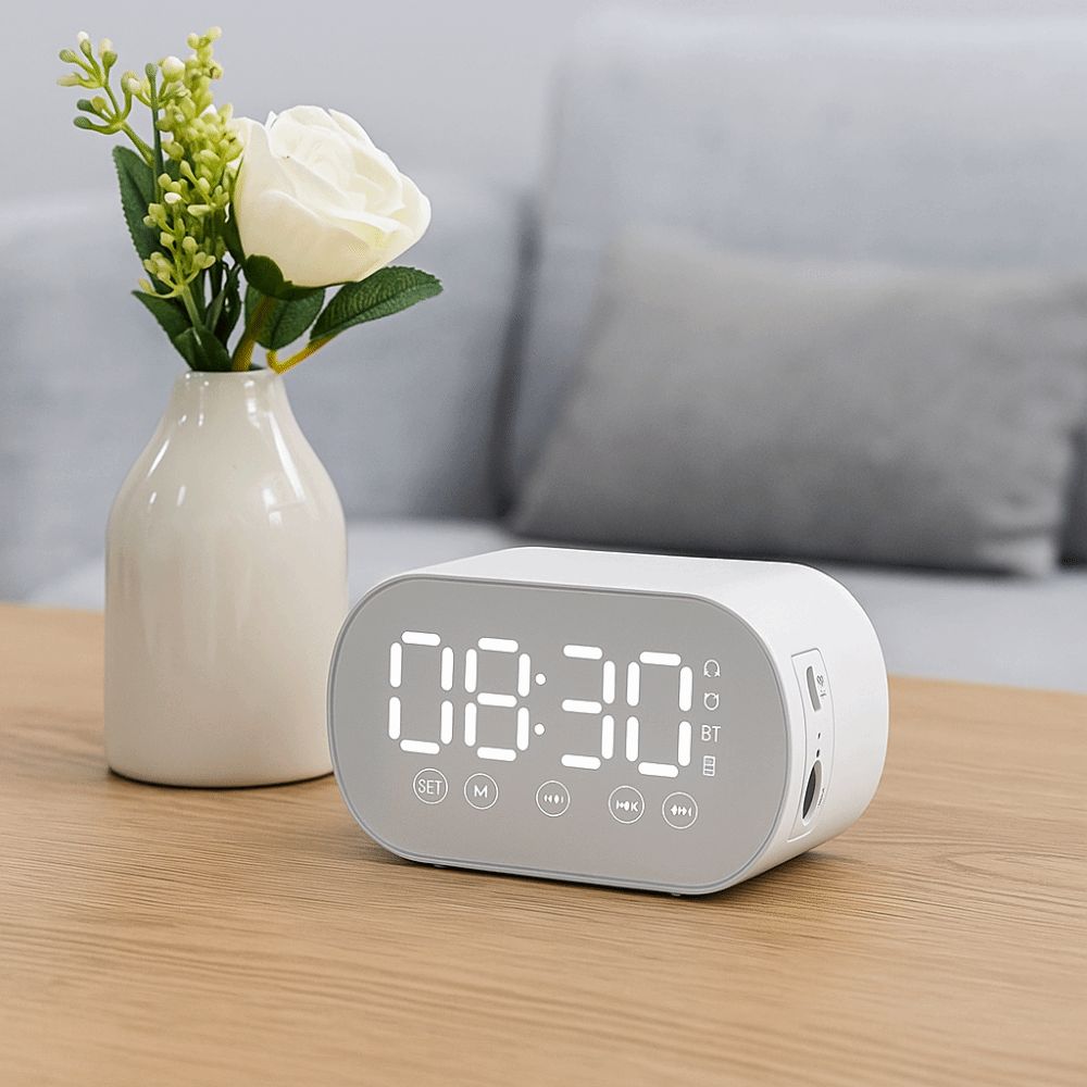 Portable Bluetooth Speaker HD Mirror Display Alarm Clock Dual Alarm LED Digital Alarm Clock Office