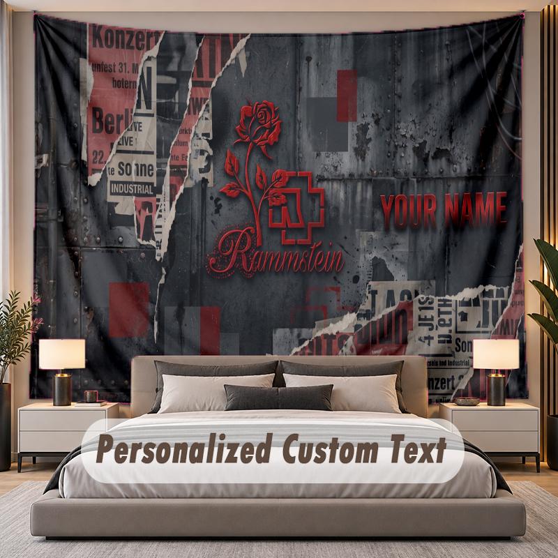 Custom Name Text Tapestry Rammstein Personalized Polyester Wall Tapestry For Bedroom And Room