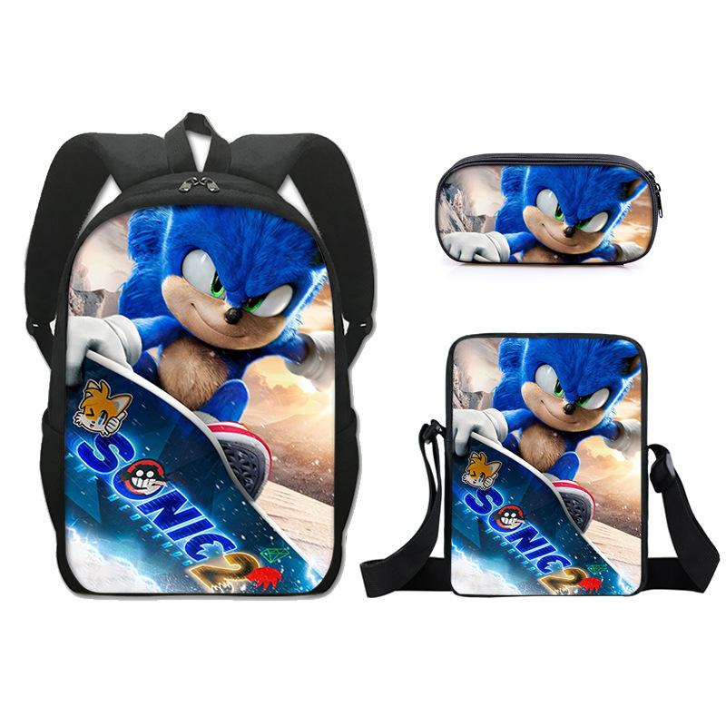 Backpack Sonic Elementary School Bag Lunch Bag Pencil Case Three-Piece Set