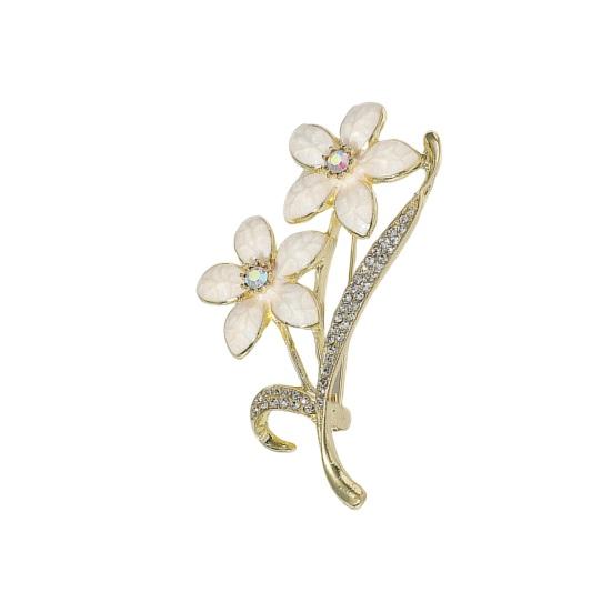 Women Brooch Flower Shape Rhinestone Decor Oil Dripping Anti-slip Polished Coat Collar Bag