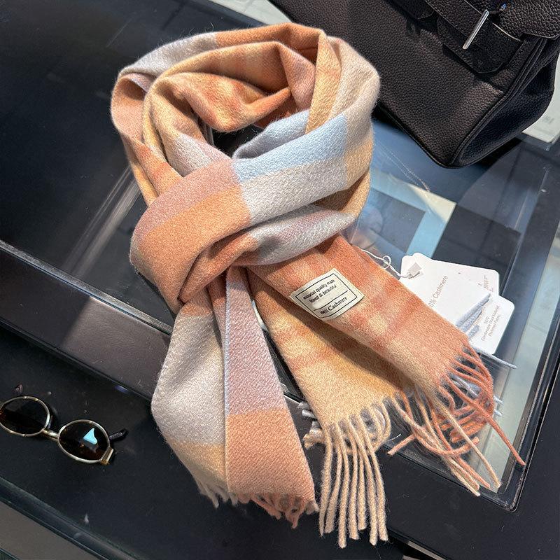

100% Pure Cashmere Scarf Female Winter Warm Cashmere Shawl Checkerboard Grain Design Couple Accessory Premium Windproof Scarf 32x180 cm