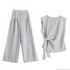 Summer New Fashion Design Sense Royal Sister Fan Temperament Striped Sleeveless Top Wide Leg Pants Two-piece Set Women