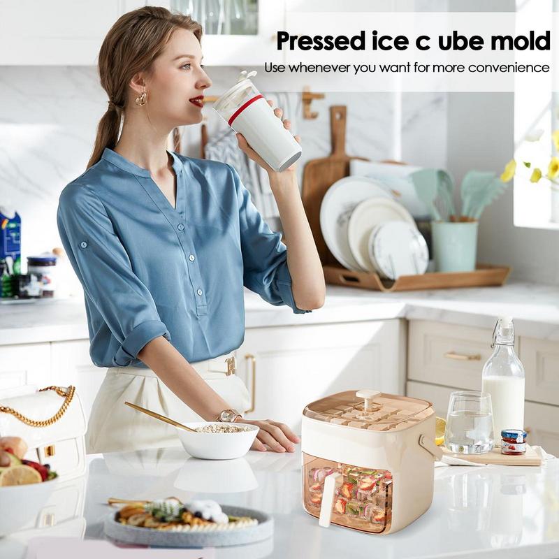 

Ice Trays Press Ice Cubse Tray With Lid And Bin Press Non-Stick Iced Bucket Easy Release Kitchen Gadgets For Freezer Home & білий