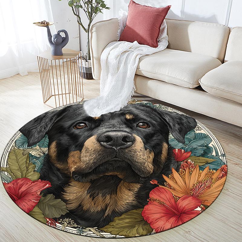 Vintage Dog Round Area Rug,Carpet Rug for Living Room Bedroom Sofa Playroom Decor,Non-slip Floor Mat