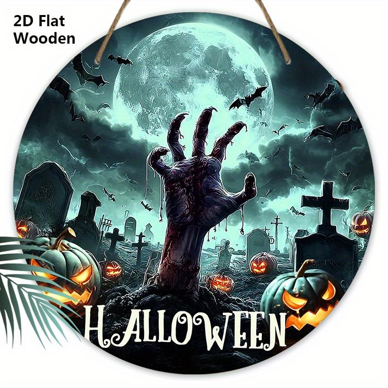 Wooden Halloween Sign with Skull Hand Pattern - Unique Wall Pediments - Ideal for Front Door, Yard, Porch, Room Decor