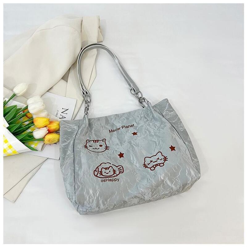 New Kitty Casual Tote Bag Versatile Large capacity Underarm Bag Embroidery Cartoon Cute Women s Handbag Anime Cat Women s Bag