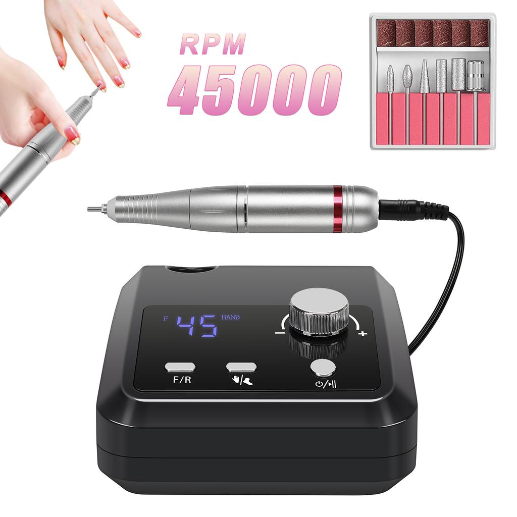 45000RPM Nail Drill Machine With Low Vibration Professional Nail Milling Machine With Pause Mode Manicure Set For Salon Home Use