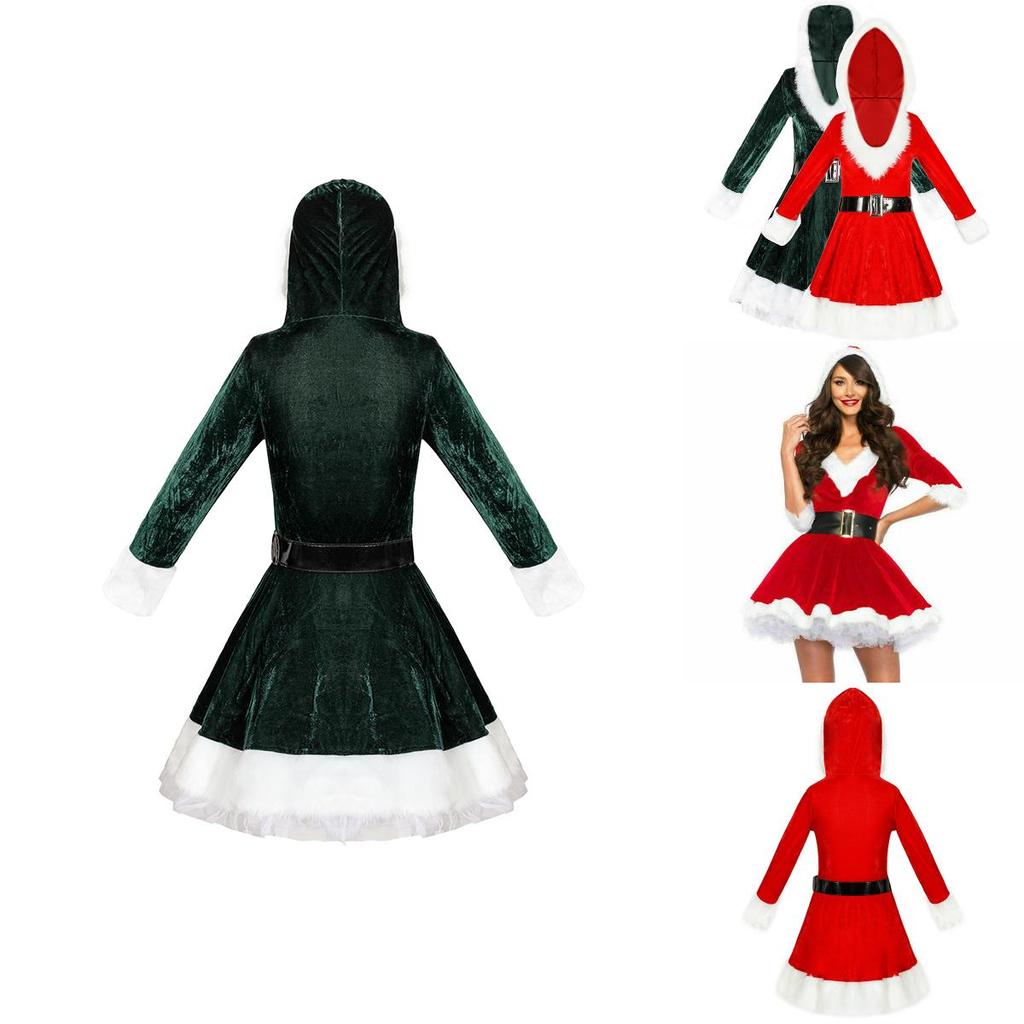 Festliches Weihnachtsmannkostüm für Damen und Mädchen mit weichem Samt und Kunstpelzbesatz