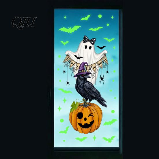 Waterproof Window Stickers Halloween Glow-in-the-Dark Cling, Spooky Ghost Skeleton Glass Sticker, Clings Static Decal for Holiday Party Home Decor