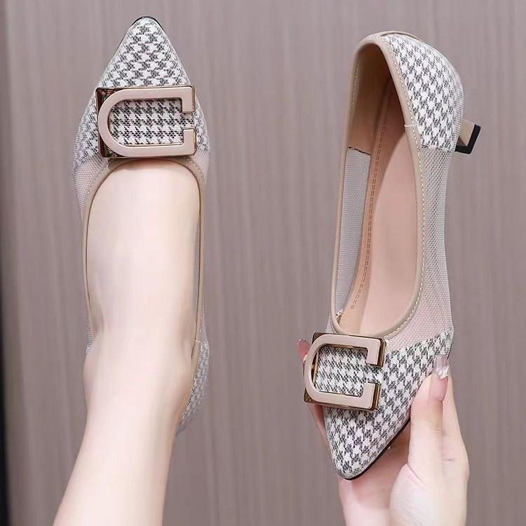 Módní dámské boty na vysokém podpatku Outdoorové špičaté čtvercový podpatek Mělké lodičky Módní síťované robustní nazouvací kancelářské boty Zapatos De Mujer