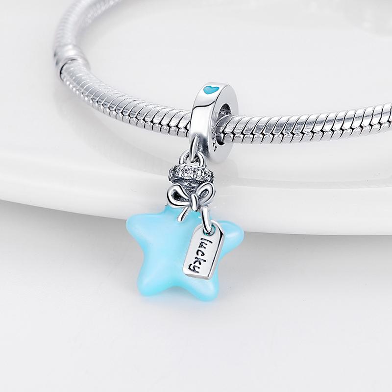 New 925 Silver Luminous Blue Star Charms Pendants For Women Fit Bracelet DIY Birthday Jewelry Gifts