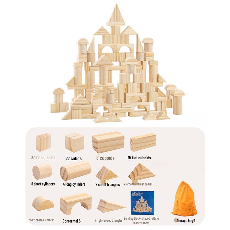 

Solid Wood Unpainted Building Blocks for Toddlers - Large Pieces for Kindergarten Construction Play