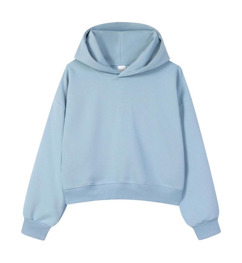Silver Fox Velvet Women's 450g Heavyweight Hooded Sweatshirt - Short, Trendy Drop Shoulder Pullover for Autumn/Winter