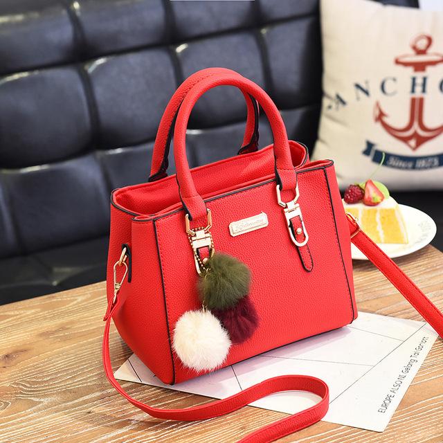 Winter Hairball Handbag For Women PU Leather Crossbody Shoulder Bag High Quality Top-handle Bag Shopping Purse Middle-aged Bag