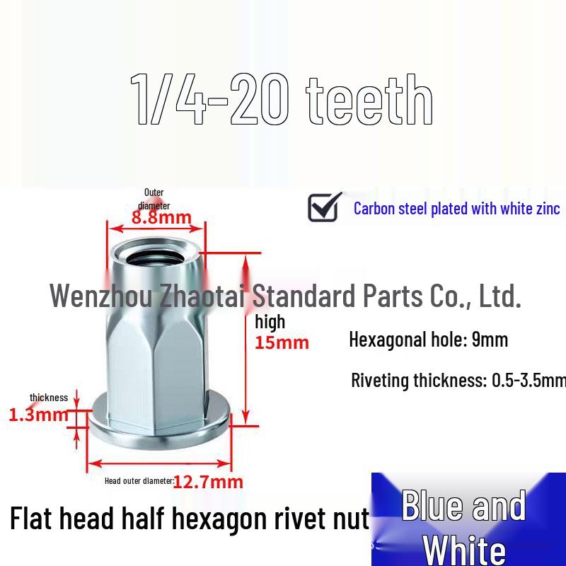 Galvanized Semi-Hex Flat Head Rivet Nut