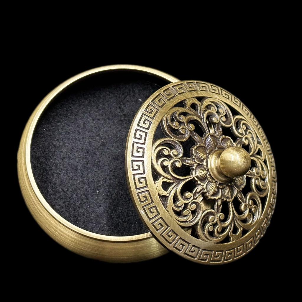 Klassisk Antik Rökelsebrännare med Platt Botten Ren Koppar Hushåll Inomhus Dekorativ Zen Sandelträsnideri Rökelsebrännare