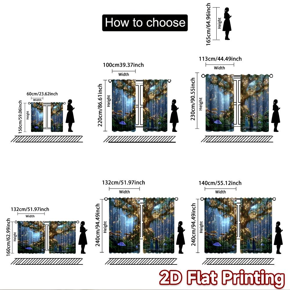 2D flat printing 2pcs Curtain Enchanted Forest Fantasy Creatures River Digital Printed Polyester Drapes Birthday Party Perfect