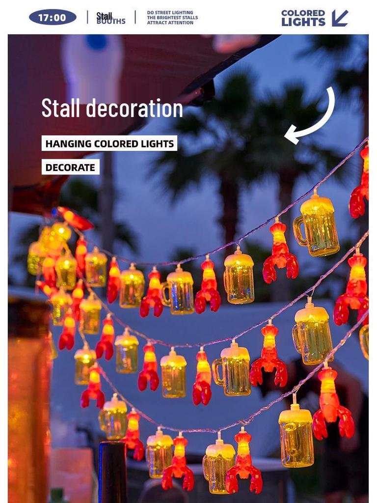 LED Creative Night Market Lights: Colorful String Illumination for Snack Stalls & Barbecue Shops, Perfect Trunk Decor.