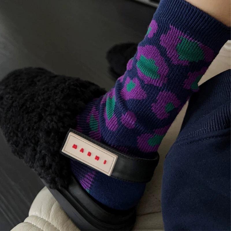 Retro Checkered Socks, Women's Striped Mid-calf Socks, Pile Socks