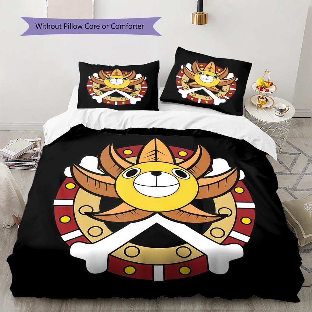 One Piece Jolly Roger Logo Pattern Bedding Quilt Set Quilt Cover Pillowcase Home Birthday Gift(1 * duvet cover + 2 * pillowcase, without core)