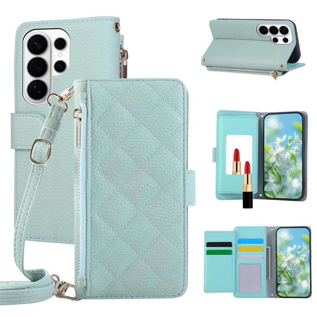 Crossbody Long Lanyard Flip Cards Solt Wallet Leather Bag Case for Samsung S26 Ultra S25 S24 S23 S22 A27 A17 A37 A57 Stand Cover