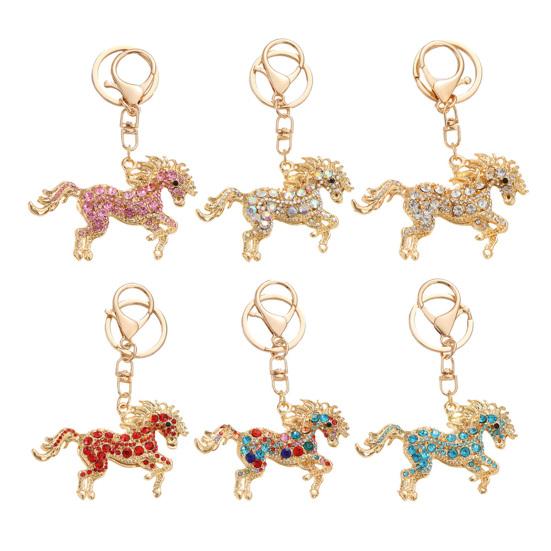2026 Year of Horse Keychain Colorful Sparkling Rhinestones Key Chain Bag Backpack Hanging Decoration
