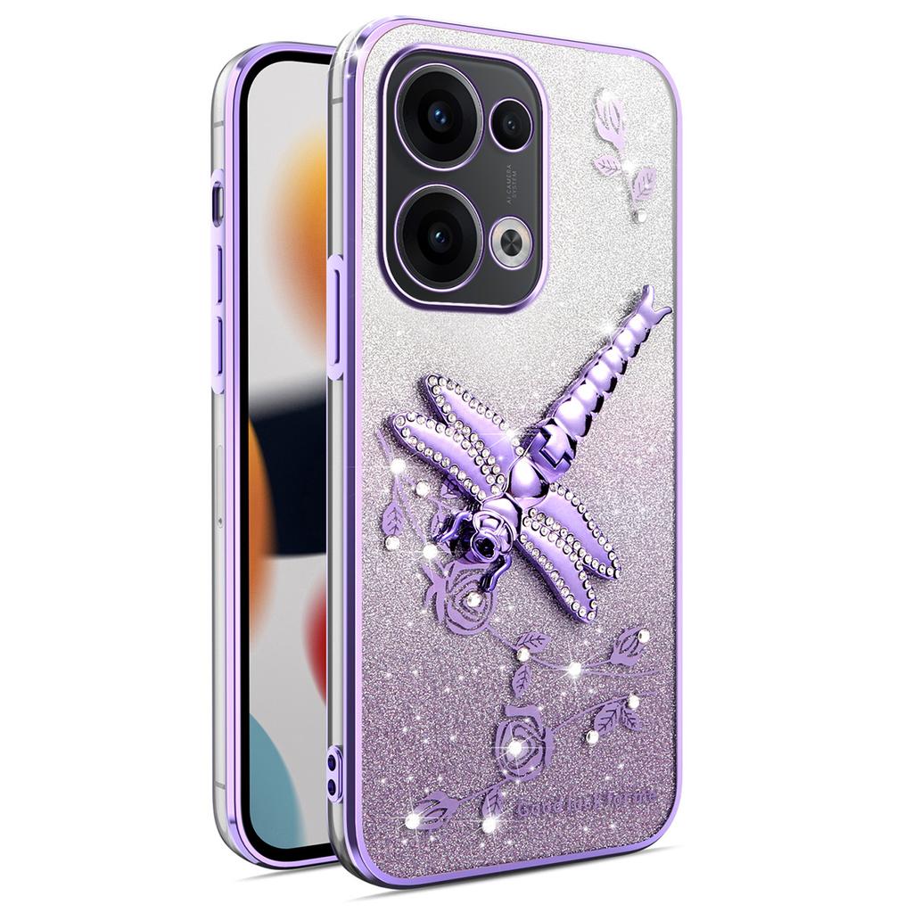 KADEM For Oppo Reno13 5G (Global) Case Dragonfly Kickstand TPU Flowers Glitter Phone Cover