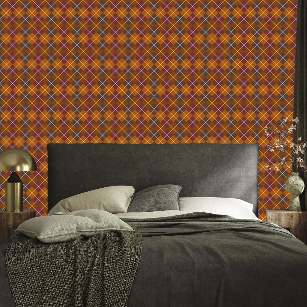 Autumn Plaid Wallpaper Orange, Red and Rust 50x1000
