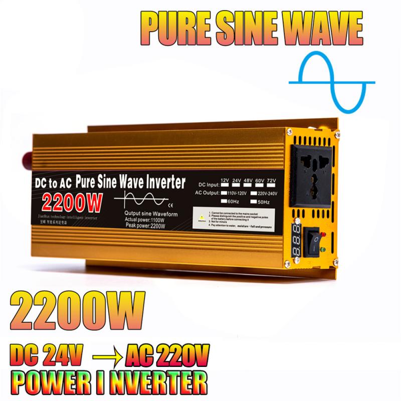 1600W-3000W Pure Sine Wave DC 12V/24V To AC 220V Transformer Convert Multi-function Socket Converter Car Inverter