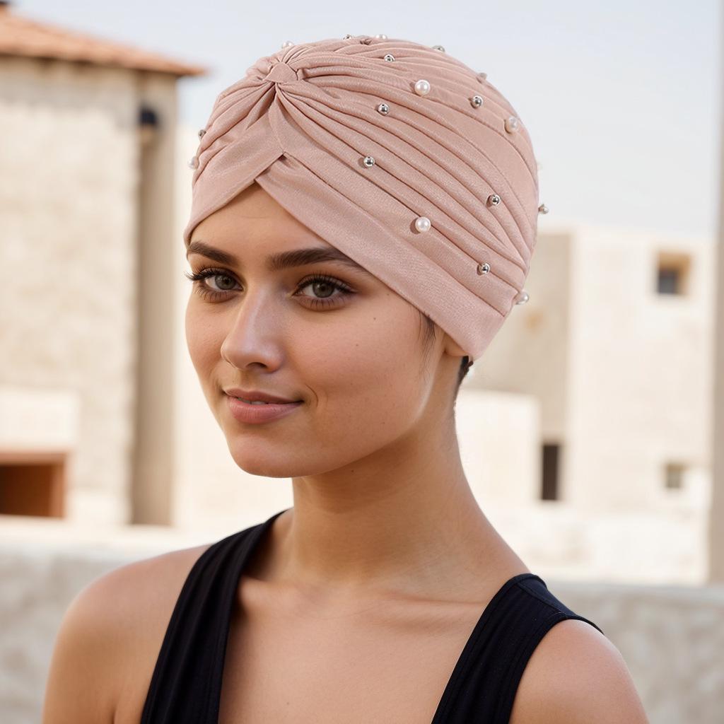 Stilvolles plissiertes Perlen-Kopftuch-Wickeltuch in Wassermelone