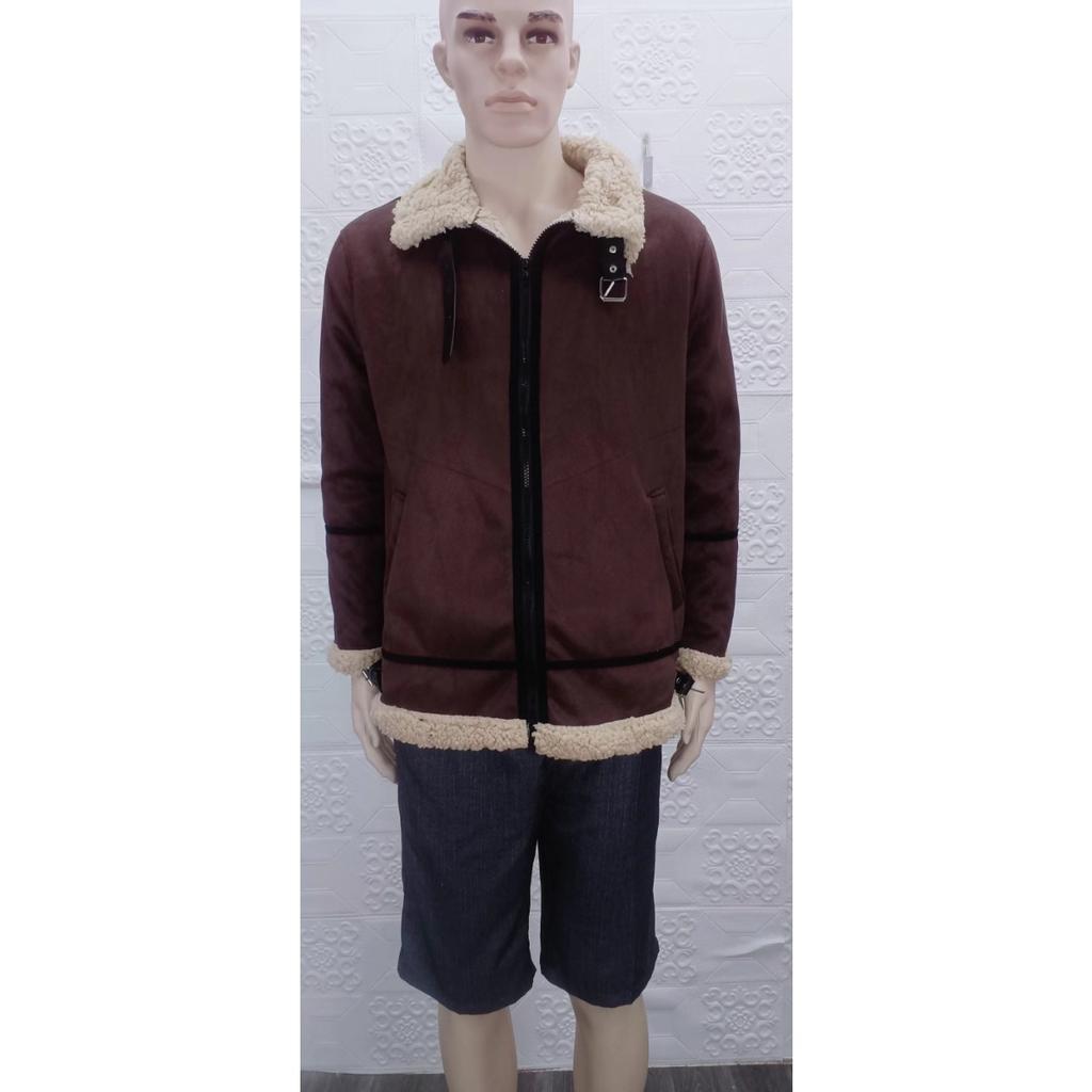 Winter Thickened Faux Suede Zip Jacket, British Style Fleece Lined Warm Coat for Outerwear