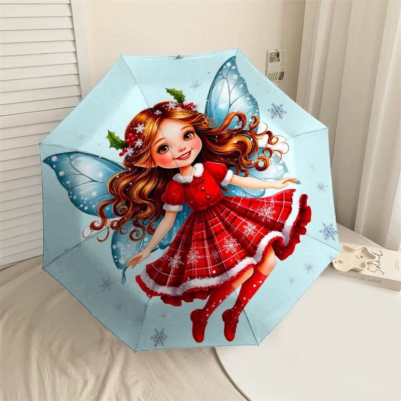 

1PC Christmas, Fairy Automatic Open/Close Umbrella Compact Folding Umbrella with 8-Rib Shaft lightweight esign, Fashion Lovers1245A