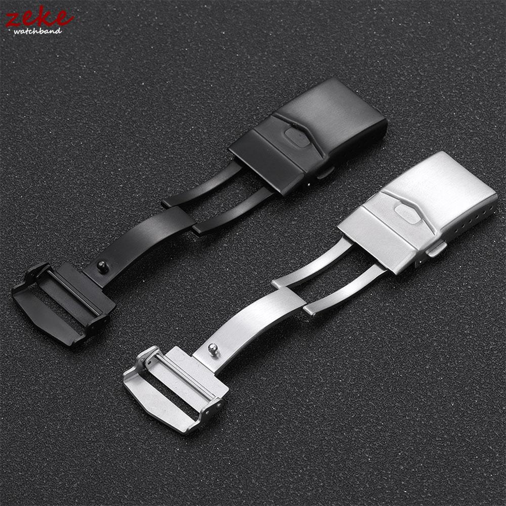 18mm 20mm 22mm Watch Clasp Folding Buckle 316L Solid Stainless Steel Men Women Watch Buckle Silver Black Button for Metal Strap