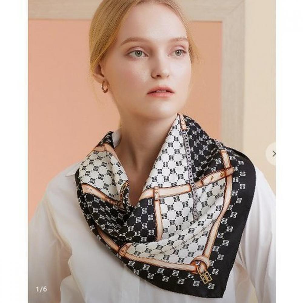 Daks Black Dd Chain Pattern Silk Square Scarf Dcsc2f021bk