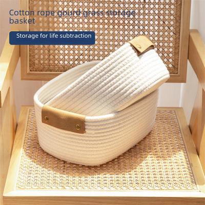 Cesta de almacenamiento multifuncional tejida con cuerda de algodón para artículos del hogar, refrigerios y artículos diversos.