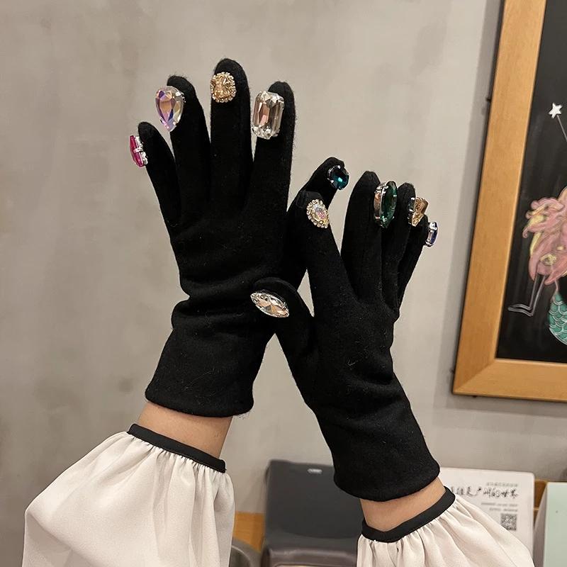 Cashmere Gloves Rabbit Hair Mouth Bow Cashmere Gloves Korean Fashion Woolen Cloth Warmth Riding Touch Screen Gloves A432