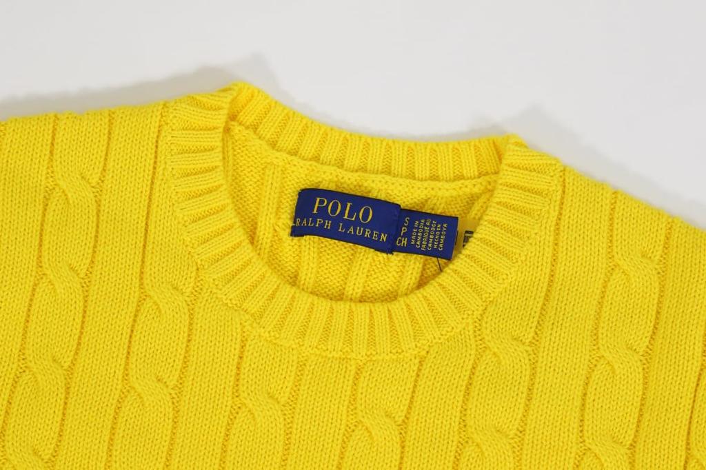 POLO Ralph Lauren Short Sleeve Cotton Cable Crew Neck Size Yellow Women's Sweater, Small, (Product Code 01020123)