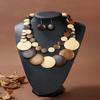 Double Layer Wooden Beaded Necklace Exaggeration Beaded Jewelry Pendant Necklace  Beach Vacation