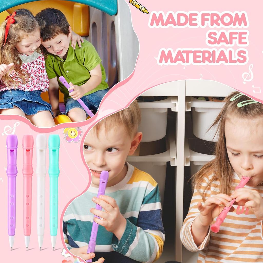48 Pcs Novelty Flute Shape Rollerball Pens Cute Kawaii Creative Music Pens Black Gel Ink Kids Recorder for School Office Parties Desktop Decoration