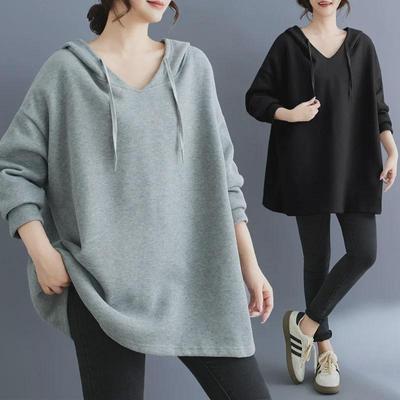 Moletom com Capuz Feminino Plus Size Estilo Coreano Outono/Inverno 2024 - Top de Lã para Disfarçar