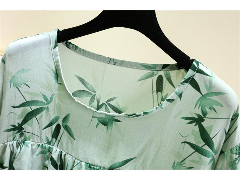 2025 Summer Floral Cotton and Silk Midi Dress - Short Sleeve, Loose Fit Nightgown