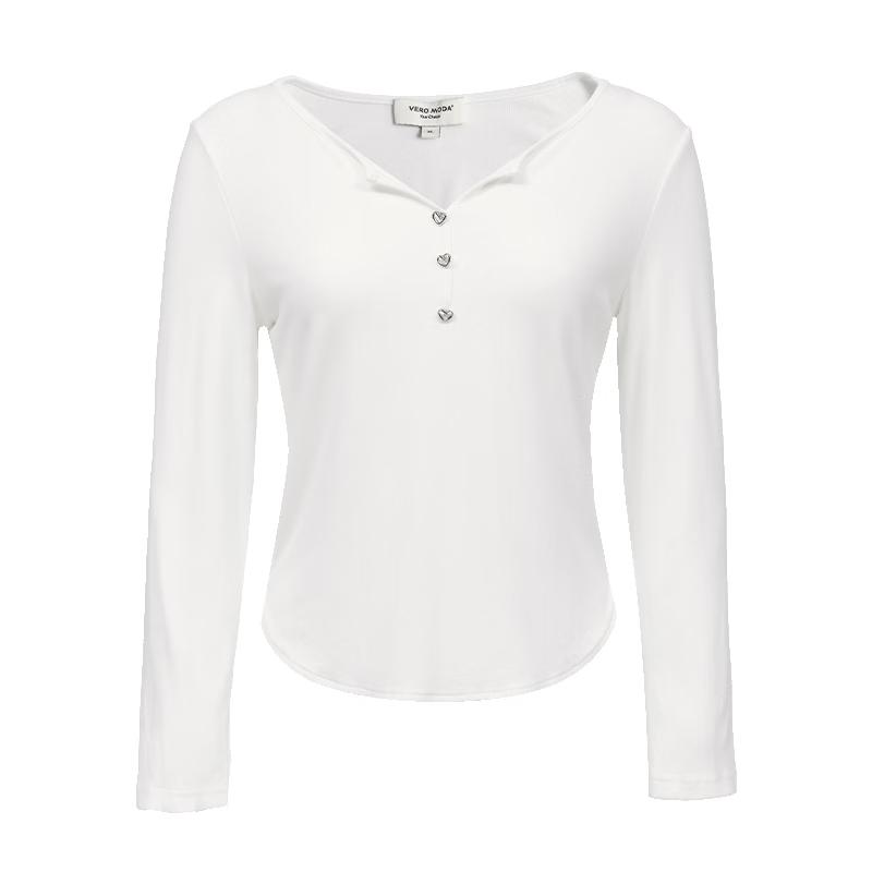 VERO MODA Women s Slim Fit Long Sleeve T-Shirt with Heart Buttons L грязно-белый