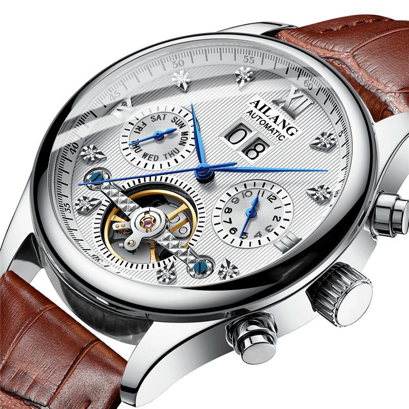 Ai Lang Hollow Tourbillon Watch Men'S Fully Automatic Mechanical Men'S Watch Multifunctional Stainless Steel Waterproof Waterproof Watch Men'S