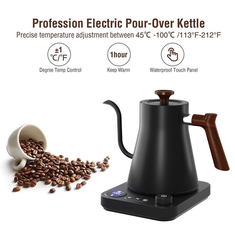 900ml Smart Constant Temperature Electric Kettle Small Portable Travel Kettle Stainless Steel Gooseneck Hand Brewing Coffee Pot