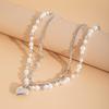 Double Imitation Pearl Love Pendant Necklace, Design Sense Metal Kink Chain Stacked Necklace