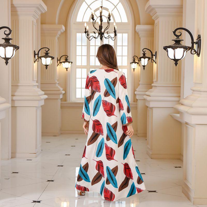 Indonesia Cross-Border Amazon Middle East Print Robe Female DUBAI Turkish Robe A- line Long Dress Dresses